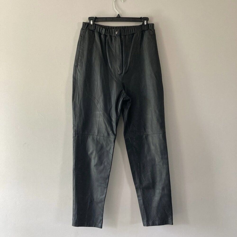 Vintage 1980s PIA RUCCI Black 100% Leather High Waist Pants Tapered Leg Womens S